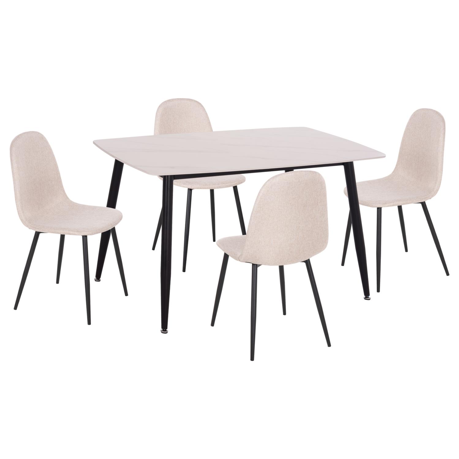 Σετ Τραπεζαρίας RAVEN C21068.01 5τεμ. Κεραμική Επιφάνεια Λευκό Μάρμαρο-Μπέζ Ύφασμα