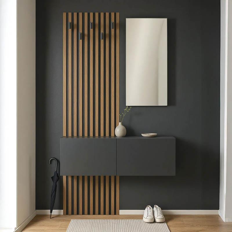 Έπιπλο εισόδου με καθρέπτη Arika σε oak-ανθρακί απόχρωση 100x37,1x199.5εκ Έπιπλο εισόδου με καθρέπτη Arika σε oak-ανθρακί απόχρωση 100x37,1x199.5εκ