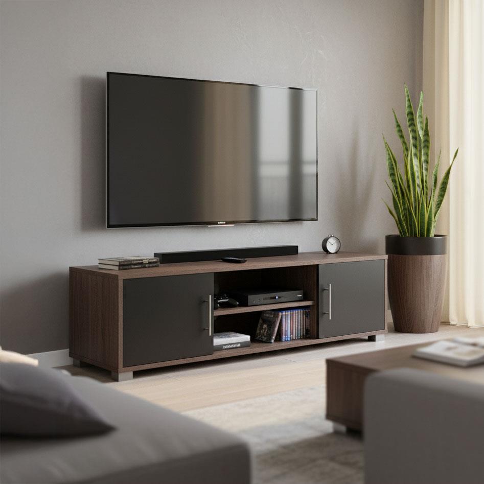 Έπιπλο τηλεόρασης Serank σε oak-ανθρακί απόχρωση 120x40x40εκ Έπιπλο τηλεόρασης Serank σε oak-ανθρακί απόχρωση 120x40x40εκ