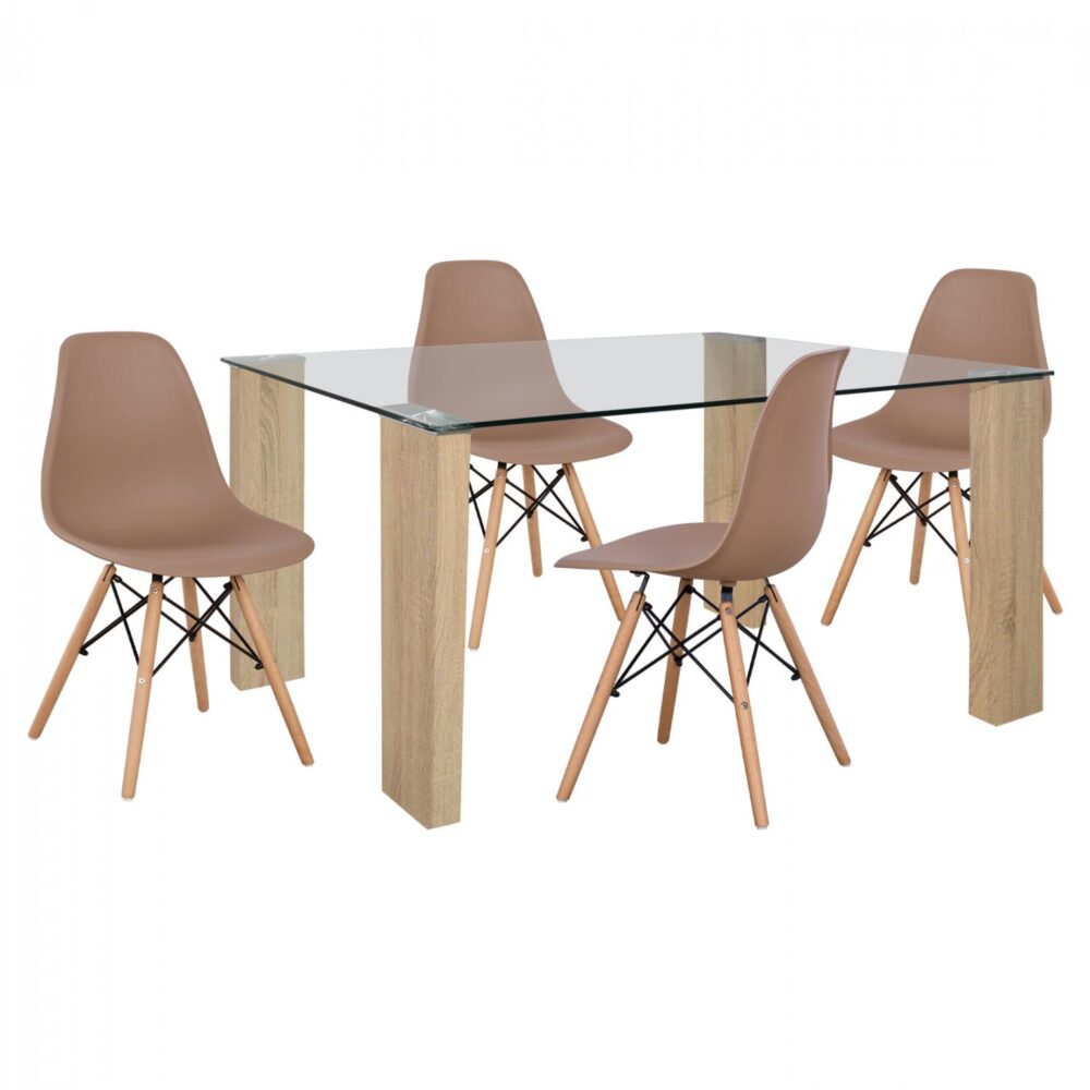 Σετ Τραπεζαρίας C11406 5 τεμ. με Τραπέζι MORGAN 140x80x75εκ. & Καρέκλες TWIST Καπουτσίνο Σετ Τραπεζαρίας C11406 5 τεμ. με Τραπέζι MORGAN 140x80x75εκ. & Καρέκλες TWIST Καπουτσίνο