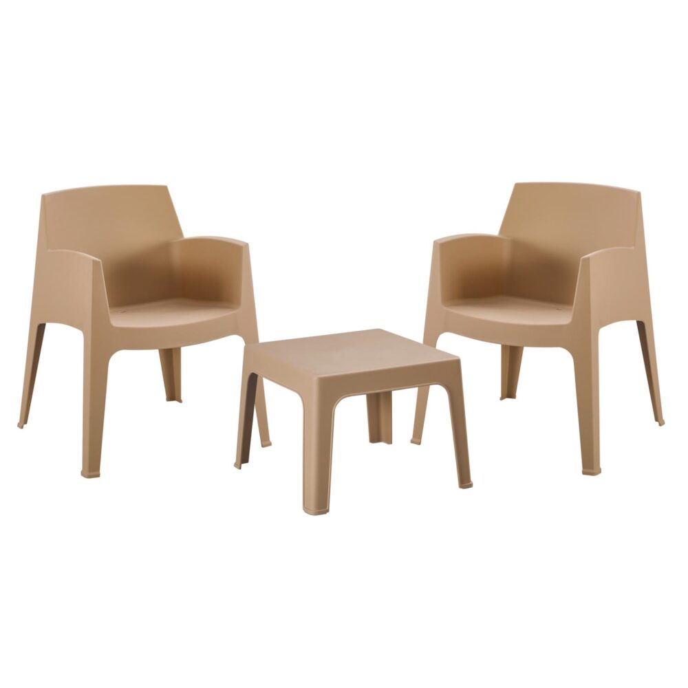 Σετ κήπου SLEEK C21267.03 Πολυπροπυλένιου Καπουτσίνο με Τραπεζάκι και 2 Πολυθρόνες