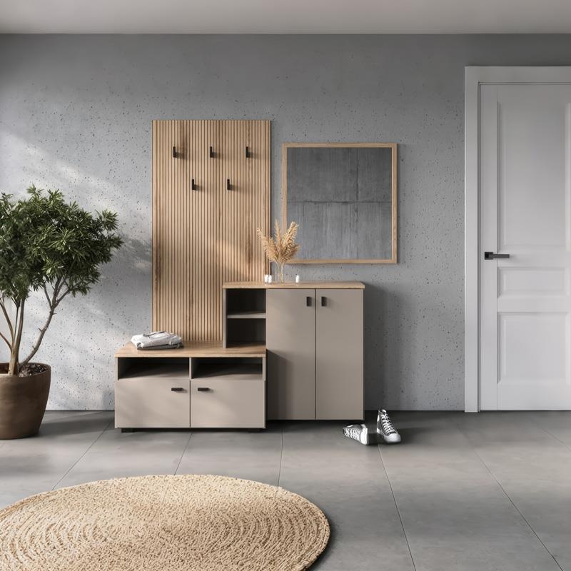 Έπιπλο εισόδου Ebro σε oak-cappuccino απόχρωση 150.3x41.2x204.7εκ Έπιπλο εισόδου Ebro σε oak-cappuccino απόχρωση 150.3x41.2x204.7εκ