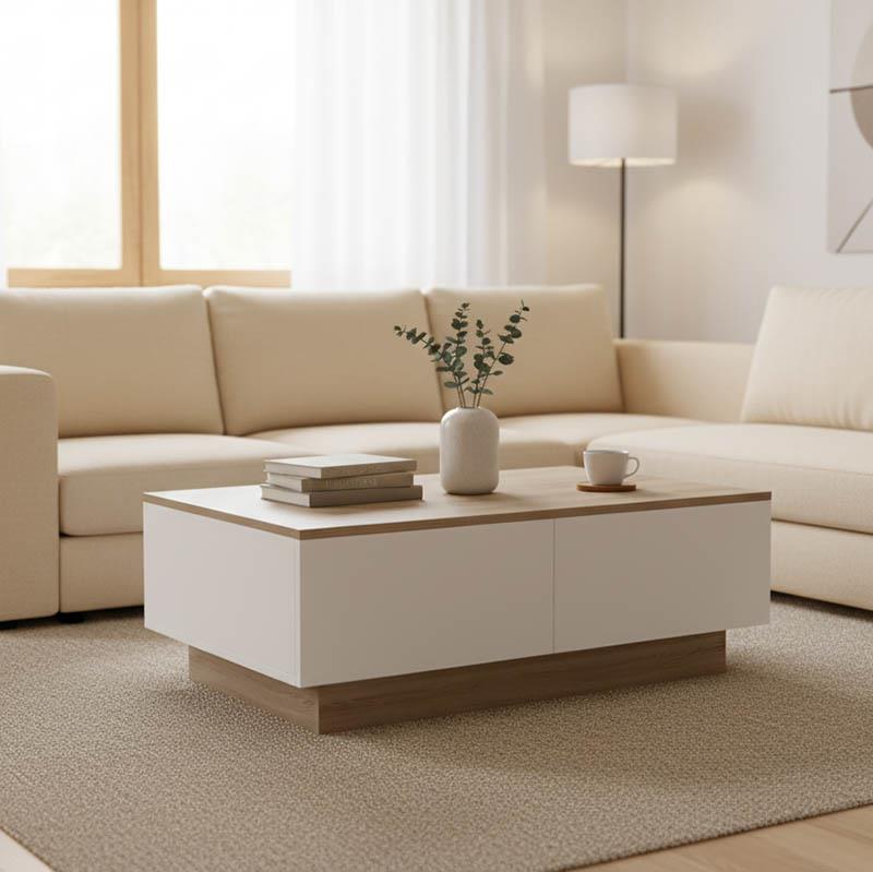 Τραπεζάκι σαλονιού Winey σε sonoma-λευκή απόχρωση 90x60x31.5εκ Τραπεζάκι σαλονιού Winey σε sonoma-λευκή απόχρωση 90x60x31.5εκ