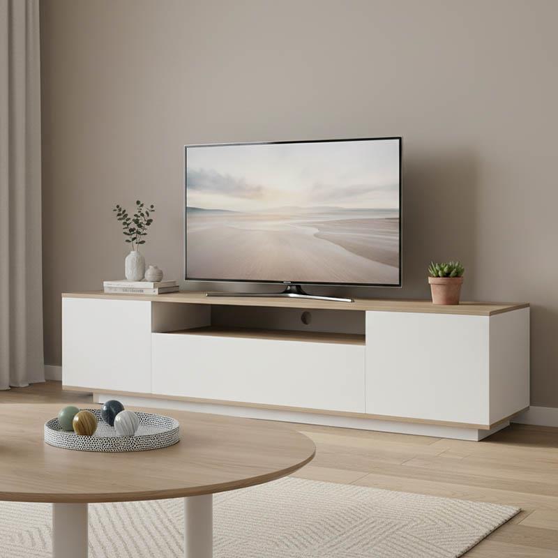 Έπιπλο τηλεόρασης Winey σε sonoma-λευκή απόχρωση 180x44.5x44.5εκ Έπιπλο τηλεόρασης Winey σε sonoma-λευκή απόχρωση 180x44.5x44.5εκ