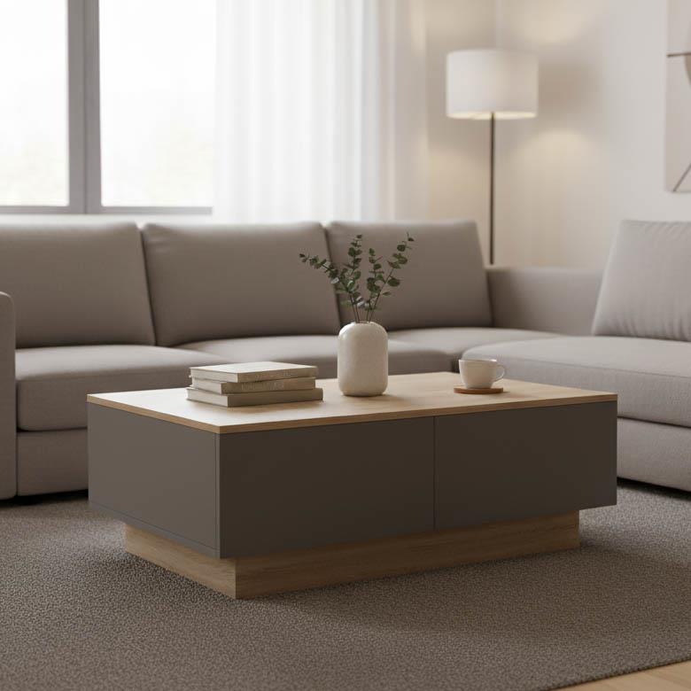 Τραπεζάκι σαλονιού Winey σε sonoma-ανθρακί απόχρωση 90x60x31.5εκ. Τραπεζάκι σαλονιού Winey σε sonoma-ανθρακί απόχρωση 90x60x31.5εκ.