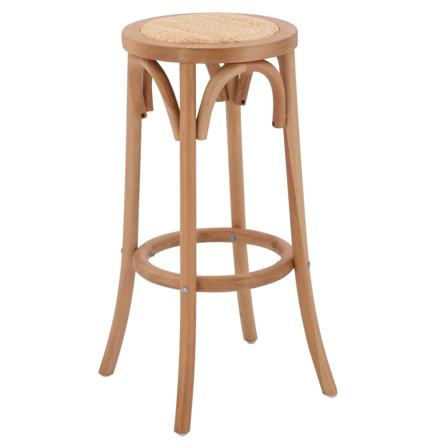 Σκαμπό μπαρ Faye Ξύλινο Οξιά με Ψάθα Dark Honey Φ36Χ70 εκ.