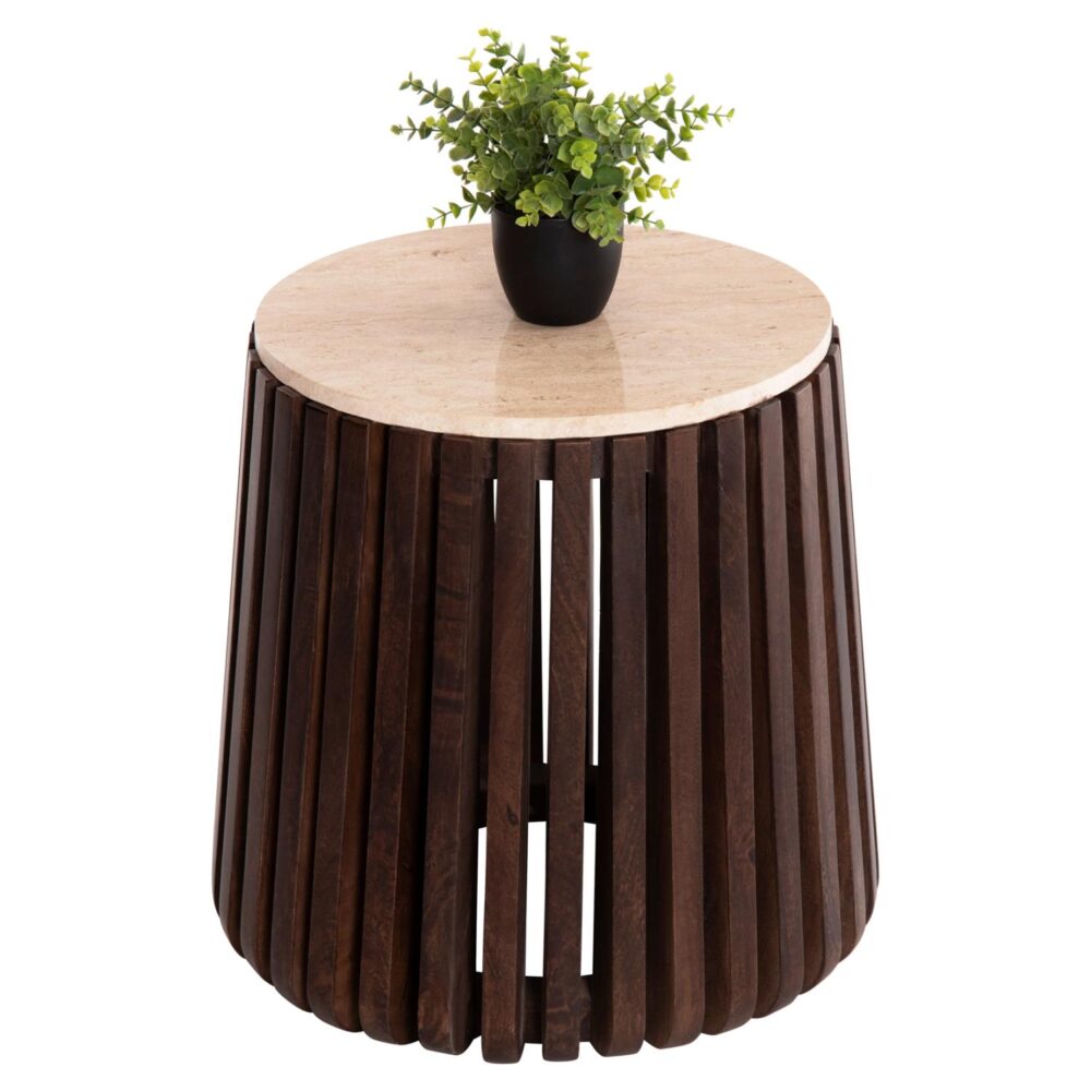 Τραπεζάκι σαλονιού KREST C9711 Μασίφ Ξύλο Ακακίας σε Καφέ - Τραβερτίνα Φ50x50Υεκ.