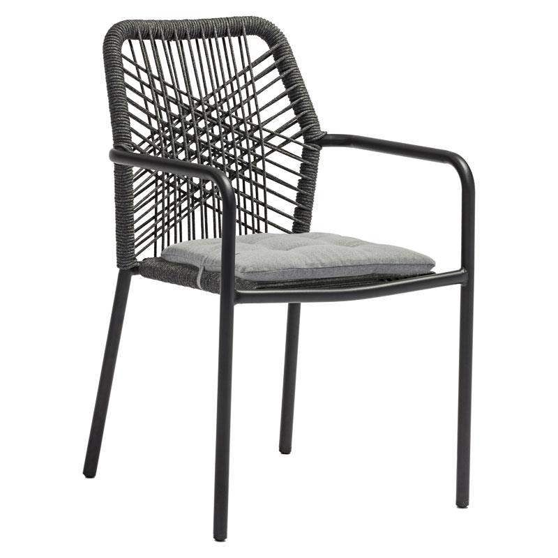 Καρέκλα - Πολυθρόνα Kherson αλουμίνιο σχοινί ανθρακί-μαξιλάρι γκρι