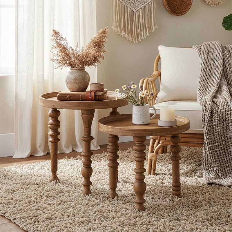 Τραπέζι σαλονιού Kelly σετ 2τεμ μασίφ ξύλο ακακίας φυσικό