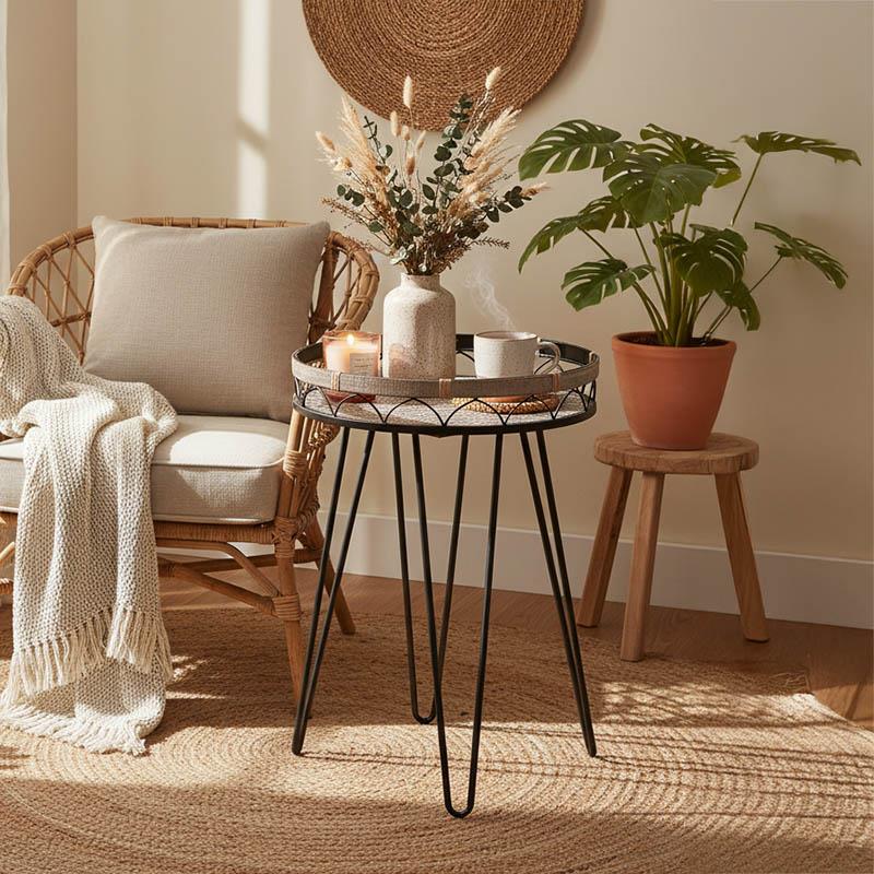 Τραπεζάκι σαλονιού Erzmo Inart φυσικό-μαύρο μέταλλο-ξύλο Φ40x56εκ