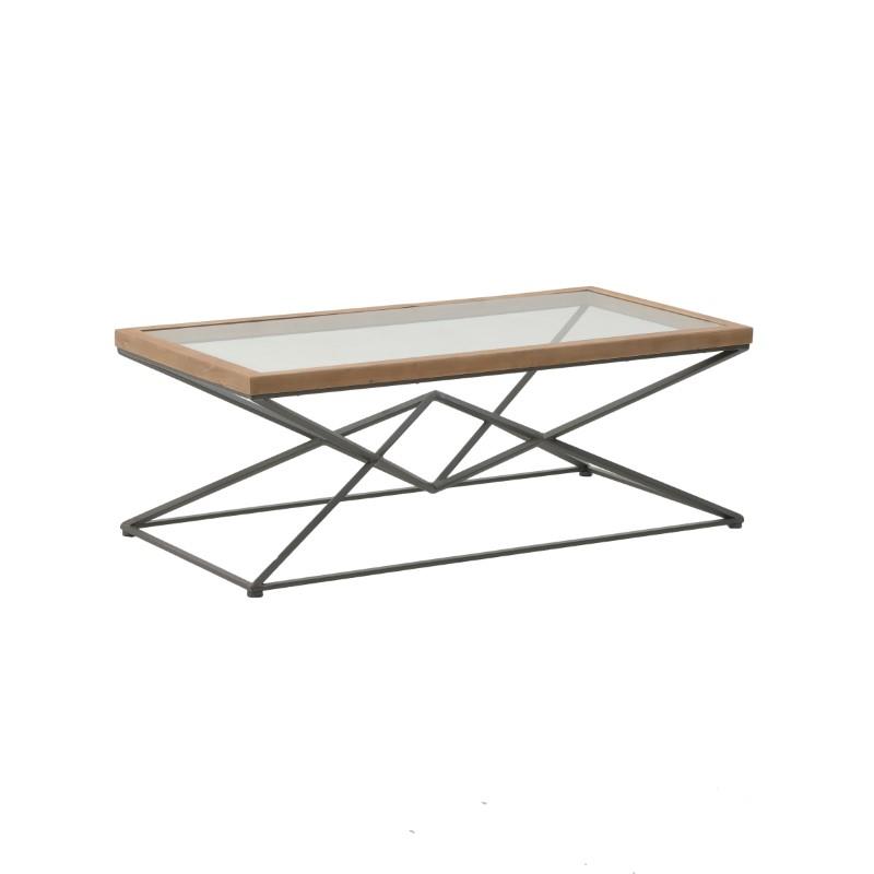 Τραπέζι σαλονιού Cena Inart μαύρο-φυσικό μέταλλο-γυαλί-ξύλο 121x61x45εκ Τραπέζι σαλονιού Cena Inart μαύρο-φυσικό μέταλλο-γυαλί-ξύλο 121x61x45εκ