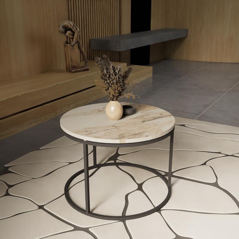 Τραπέζι σαλονιού Drion λευκό μαρμάρου μελαμίνης-μαύρο μέταλλο Φ60x40εκ Τραπέζι σαλονιού Drion λευκό μαρμάρου μελαμίνης-μαύρο μέταλλο Φ60x40εκ