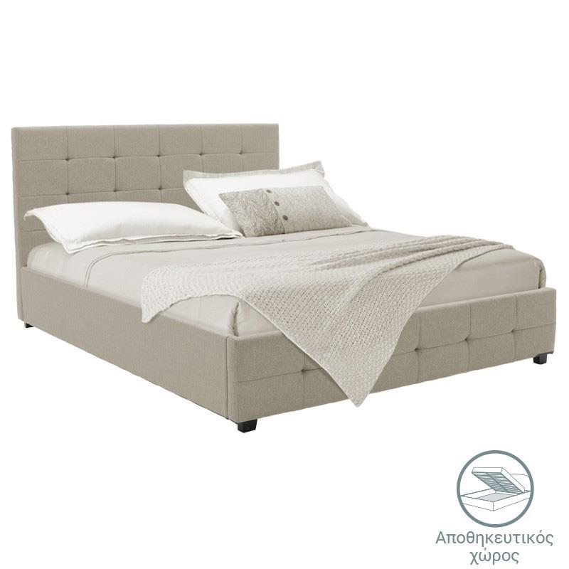 Κρεβάτι Roi διπλό με αποθηκευτικό χώρο ύφασμα εκρού 160x200εκ