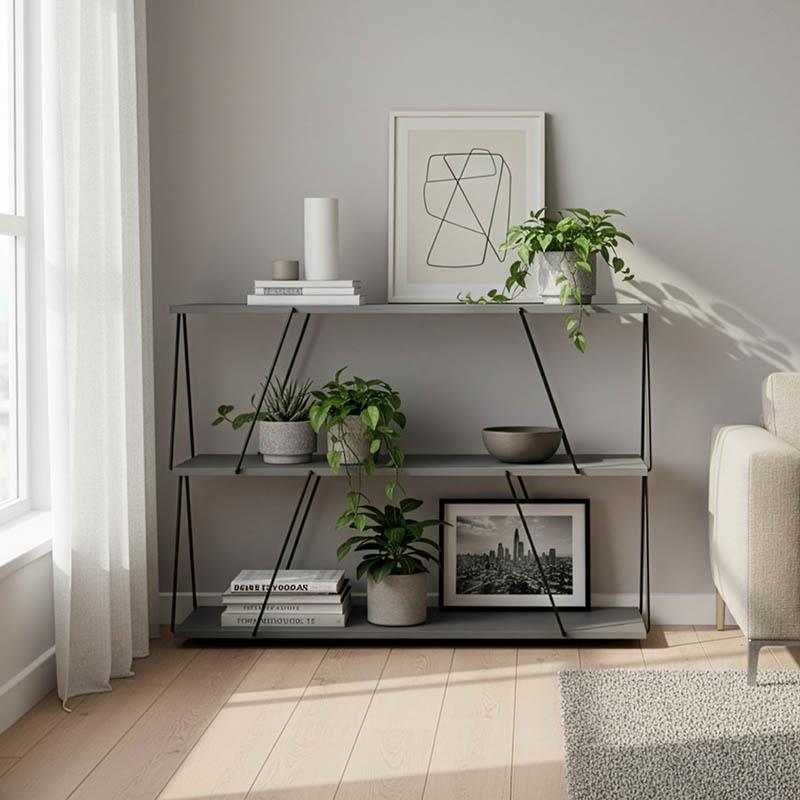 Βοηθητικό τραπέζι-ραφιέρα Tars γκρι-μαύρο 120x30x90εκ