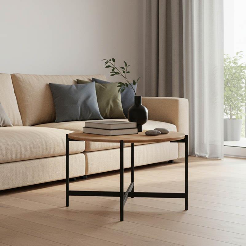 Τραπεζάκι σαλονιού Aisle μελαμίνης φυσικό-μαύρο Φ80x45εκ