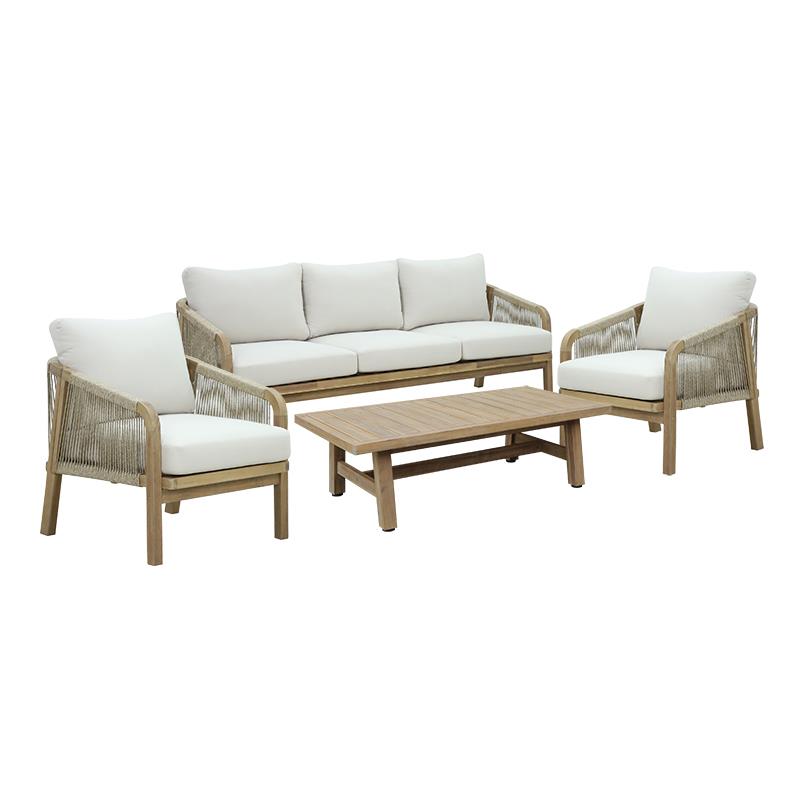 Σετ σαλονιού 4τμχ Malibu I μασίφ ξύλο ακακίας-μπεζ ύφασμα