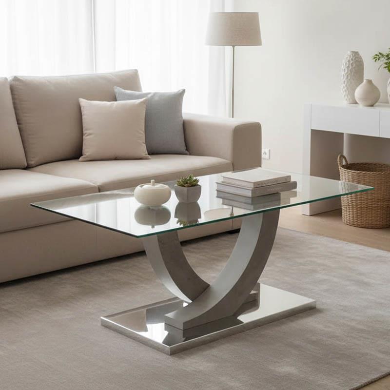 Τραπέζι σαλονιού Kasmora γκρι ξύλο-γυαλί 110x60x45εκ