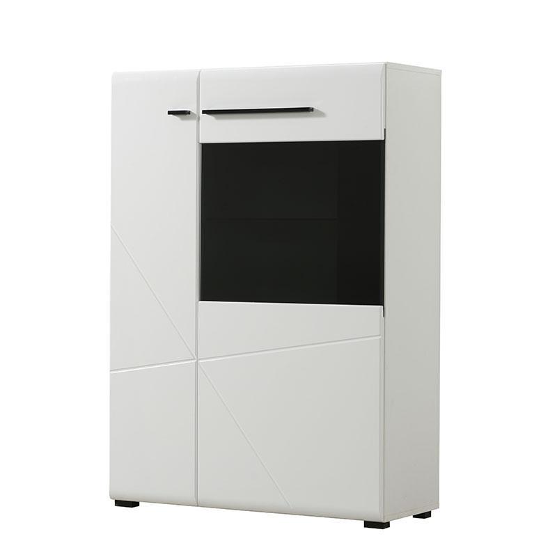 Βιτρίνα Trentino 2K VS1 Λευκό - Μαύρο - Λευκή Λάκα 87,5x35x124 εκ.