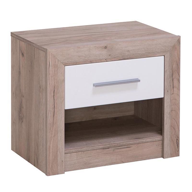 Κομοδίνο Astor NO1F Γκρί Δρύς - Λευκή Λάκα 53x35x46 εκ.