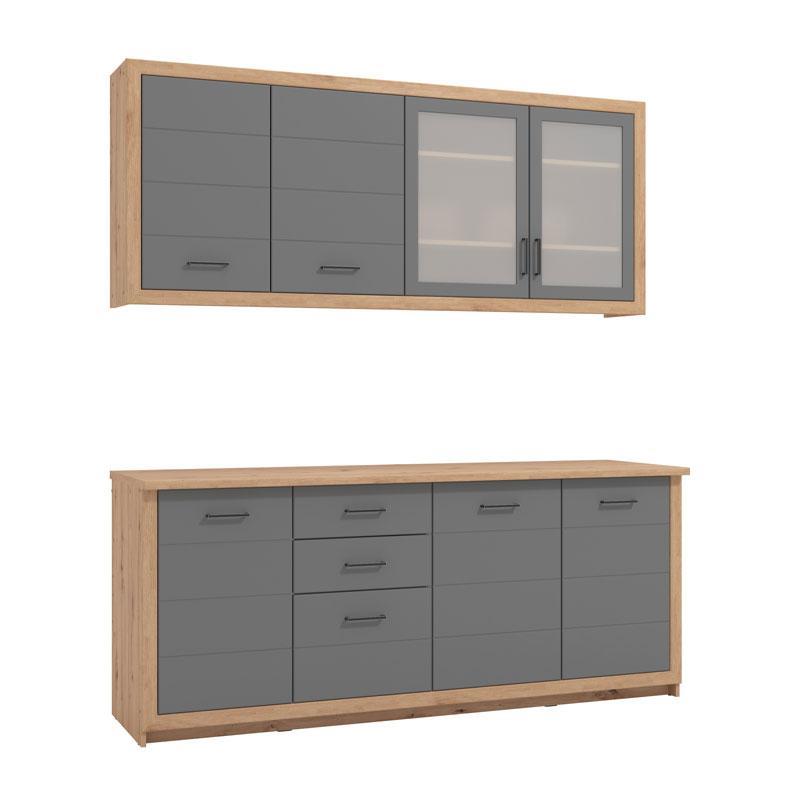 Έτοιμη Σύνθεση Κουζίνας Ipanema 200 Artisan Oak - Γκρί Ματ 200x60x224,5 εκ.