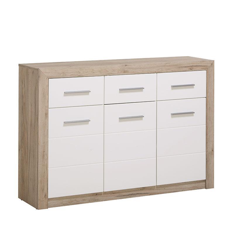 Κομότα - Μπουφές Etna 3K3F Grey Oak - Λευκή Λάκα 133x35x90.5 εκ.