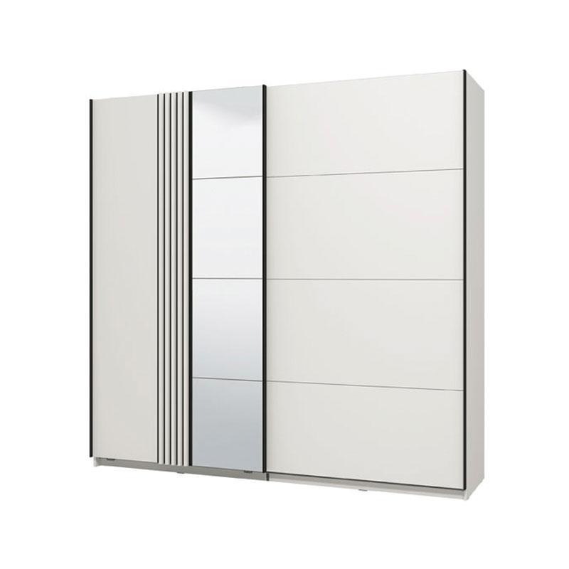 Ντουλάπα με Καθρέφτη Ascalon 220 OG Λευκό - Μαύρο - Λευκό Μάτ 220x61x217 εκ.