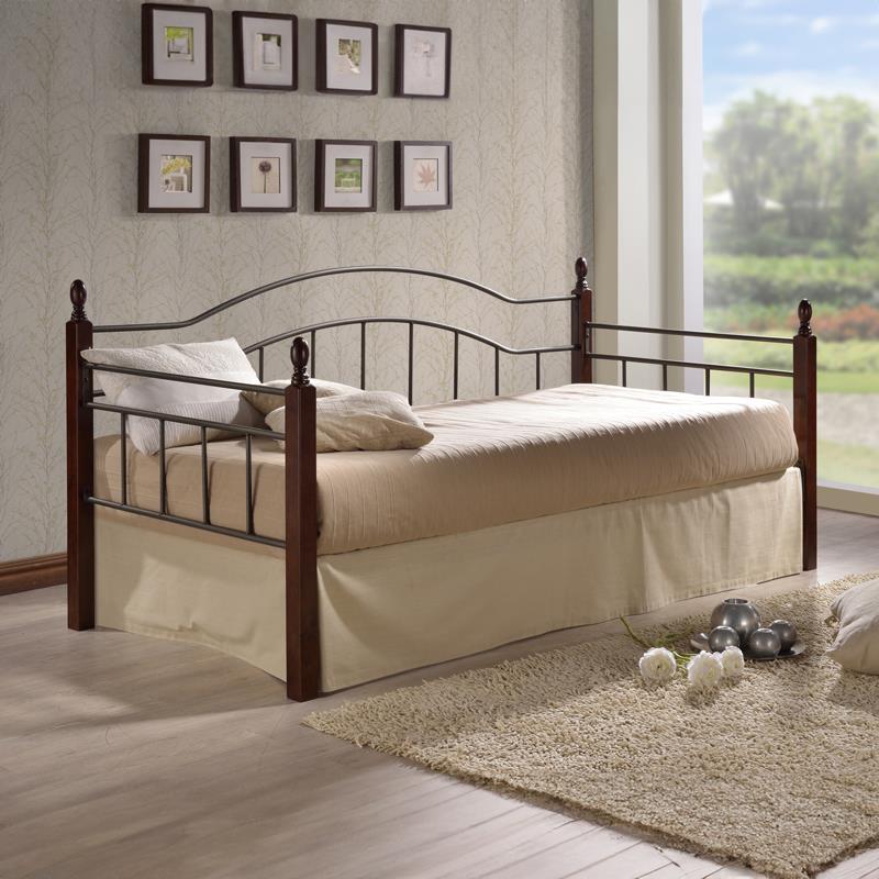 Καναπές - Kρεβάτι Nika Καρυδί Rubberwood - Mαύρο Mέταλλο 90x190 εκ.