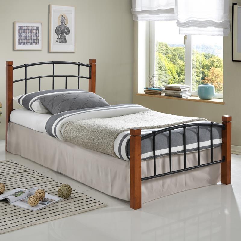 Κρεβάτι μονό Mandy καρυδί rubberwood-μαύρο μέταλλο 90x190εκ Κρεβάτι μονό Mandy καρυδί rubberwood-μαύρο μέταλλο 90x190εκ