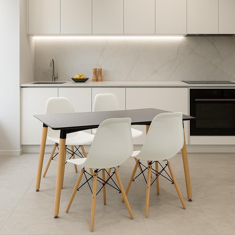 Σετ Τραπεζαρίας Natali-Julita 5τεμ μαύρο-λευκό-φυσικό 120x80x76εκ