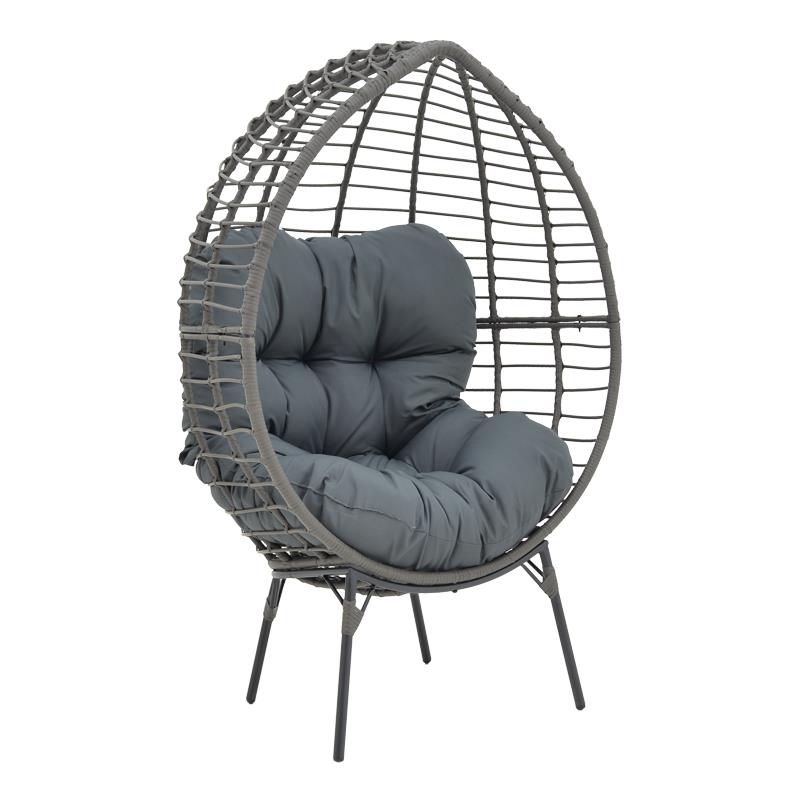 Καρέκλα - Πολυθρόνα Nestie wicker rattan γκρι-μεταλλικό γκρι πόδι-γκρι μαξιλάρι 102x80x155 εκ.