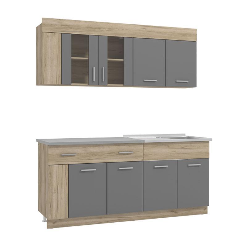 Έτοιμη Σύνθεση κουζίνας LEONA 180 Grey oak - Γκρί 180x60x200 εκ.