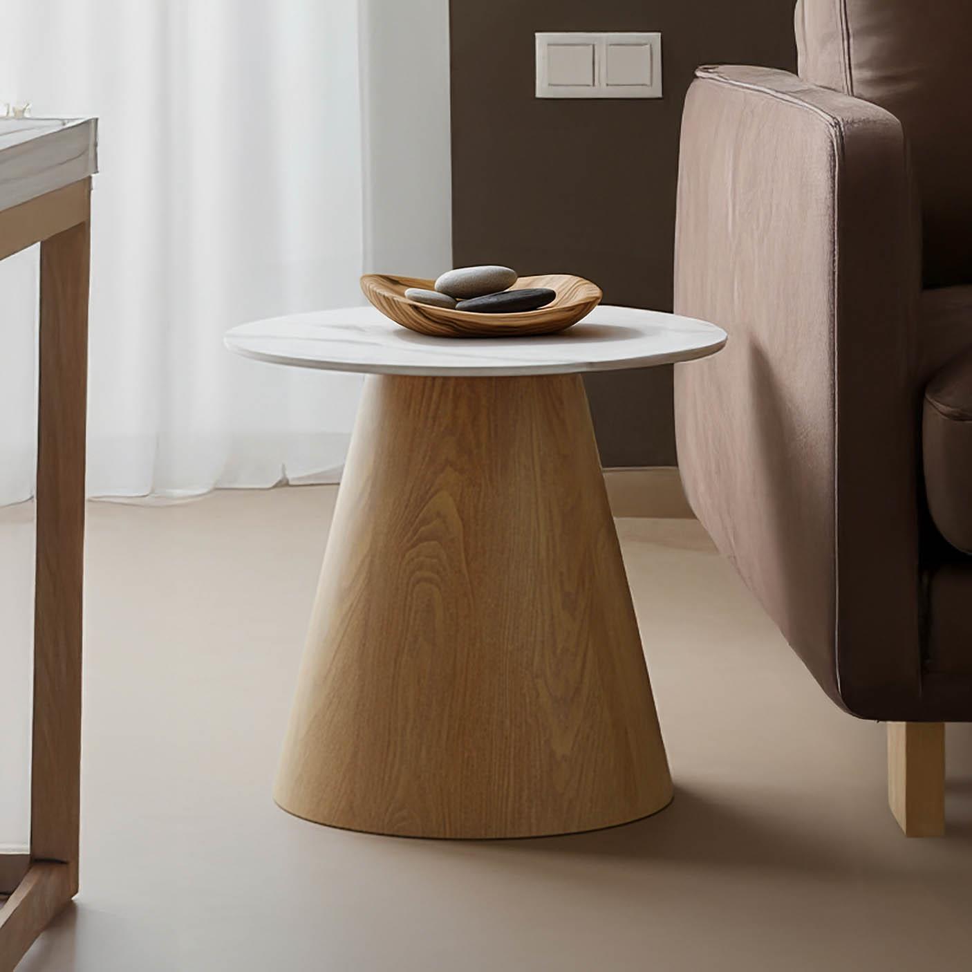 Βοηθητικό τραπέζι Soleire Inart λευκό μαρμάρου sintered stone Φ50x46εκ