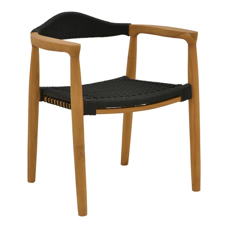 Καρέκλα - Πολυθρόνα Ganny teak ξύλο και σχοινί σε μαύρη απόχρωση 59x56x71εκ