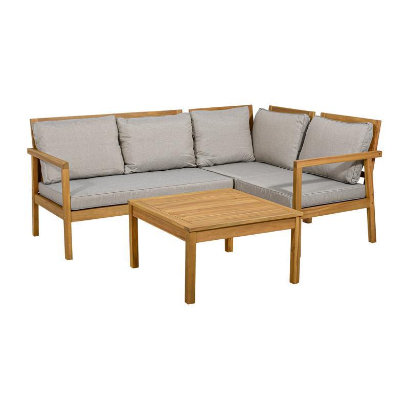 Σετ κήπου γωνιακό 4 τεμ. FL130 Fylliana Ξύλο ακακίας Καρυδί σκελετός Μπέζ - Καφέ Ύφασμα 190x130x79 εκ.