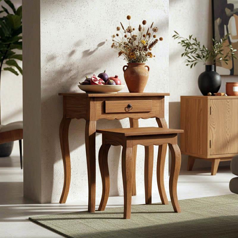 Κονσόλα με βοηθητικό τραπεζάκι Nesto σετ 2 τεμ φυσικό αντικέ μαόνι ξύλο Κονσόλα με βοηθητικό τραπεζάκι Nesto σετ 2 τεμ φυσικό αντικέ μαόνι ξύλο