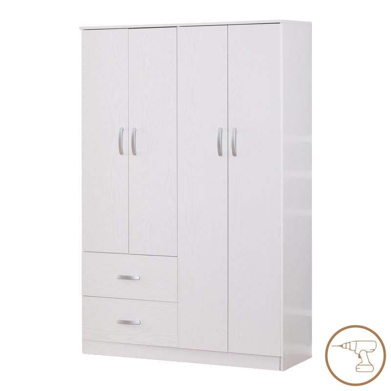 Ντουλάπα ρούχων τετράφυλλη Zelia με 2 συρτάρια σε λευκή απόχρωση 120x42x180εκ