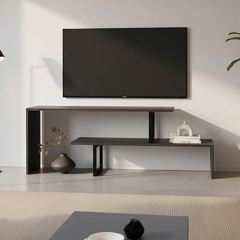 Έπιπλο τηλεόρασης Lilant μελαμίνης σε γκρι απόχρωση και μαύρο μέταλλο 110-160x30x45εκ