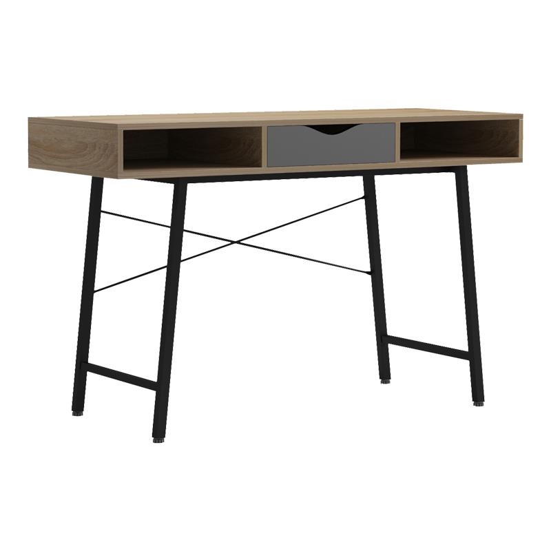 Γραφείο εργασίας Komo σε sonoma-γκρι απόχρωση με μαύρα μεταλλικά πόδια 120x48x76εκ