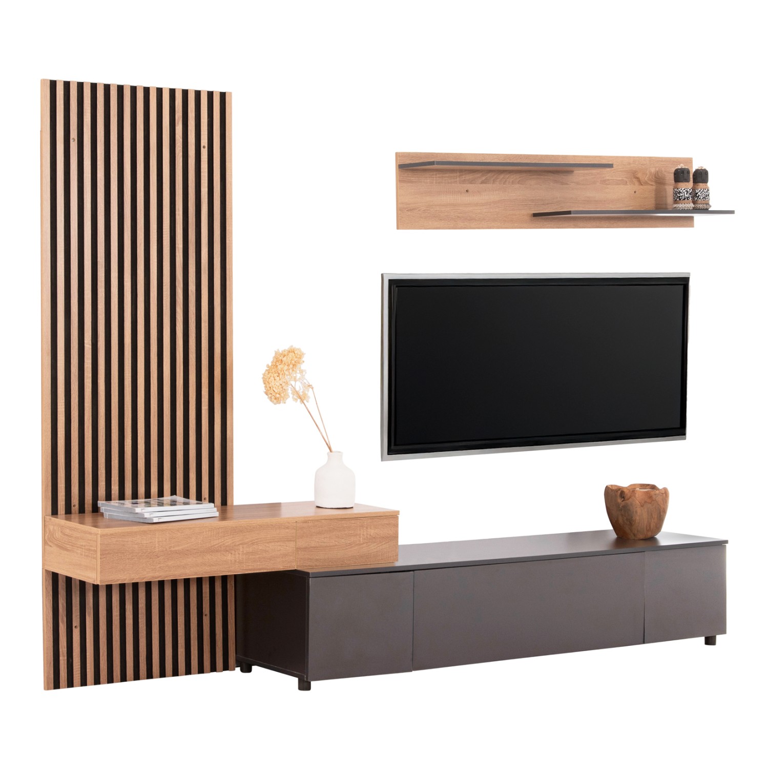 Σύνθεσα σαλονιού DORT C18076.02 Μελαμίνη σε Σονάμα - Σκούρο Γκρί 249.5x42.2x199.5Υ εκ.