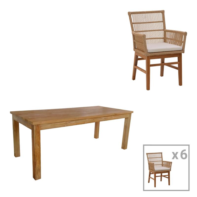 Τραπεζαρία Inca-Wooly σετ 7τεμ σε φυσική-μπεζ απόχρωση 220x90x75εκ