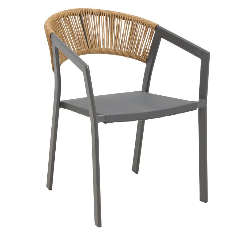 Καρέκλα - Πολυθρόνα αλουμινίου Glisten στοιβαζόμενη ανθρακί σκελετός-textilene φυσικό rattan 58x56x82 εκ.