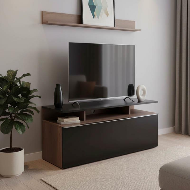 Έπιπλο τηλεόρασης Temano σε μαύρη gloss-καρυδι  απόχρωση 117x40x48εκ