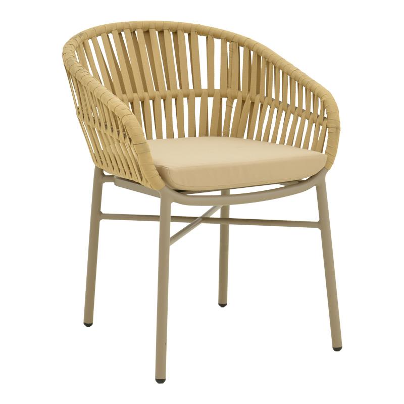 Καρέκλα - Πολυθρόνα Frama αλουμινίου-pe σχοινί στοιβαζόμενη σε καφε απόχρωση και μαξιλάρι 57x60x78 εκ. Καρέκλα - Πολυθρόνα Frama αλουμινίου-pe σχοινί στοιβαζόμενη σε καφε απόχρωση και μαξιλάρι 57x60x78 εκ.