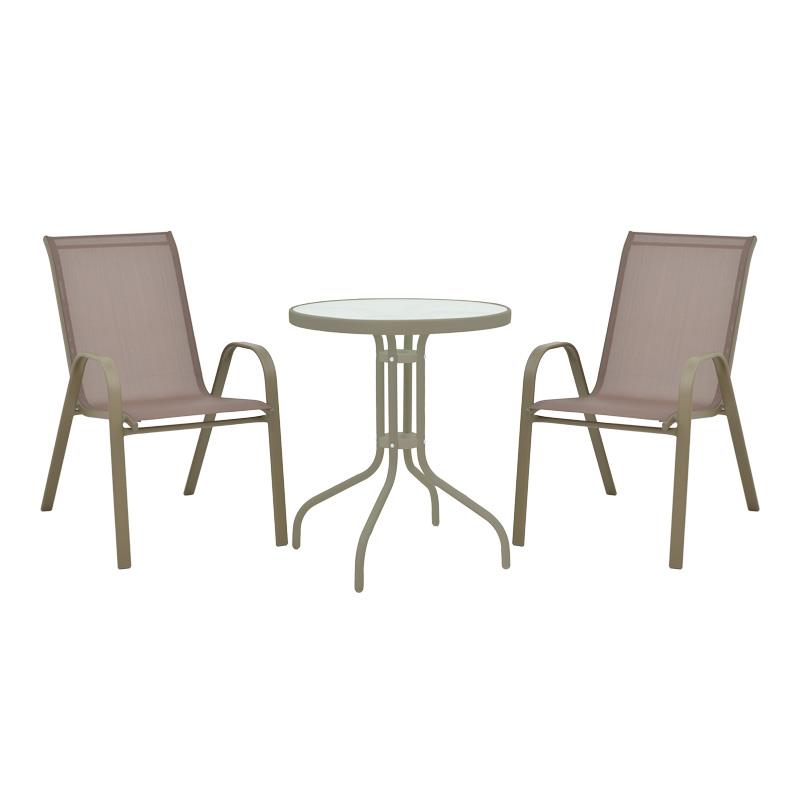 Σετ κήπου - Τραπεζαρία Calan - Watson 3 τεμ. μέταλλο - γυαλί σαμπανιζέ Φ60x70 εκ.