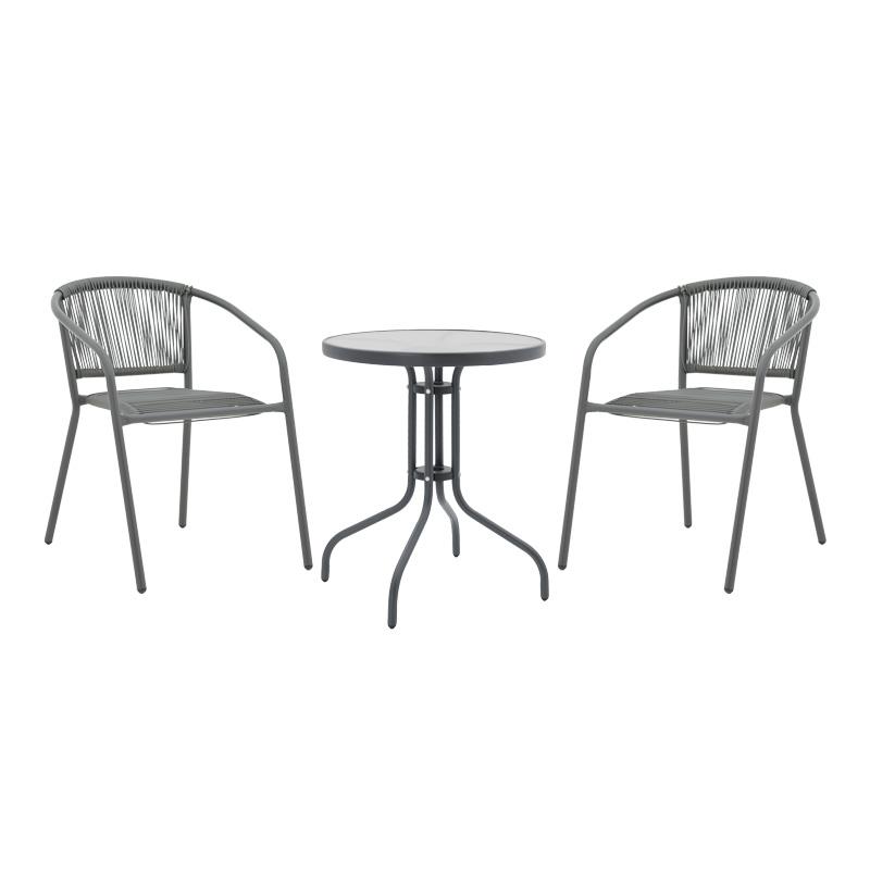 Σετ κήπου Tραπεζαρία Watson - Lindaria 3 τεμ. μέταλλο - γυαλί ανθρακί Φ60x70 εκ.
