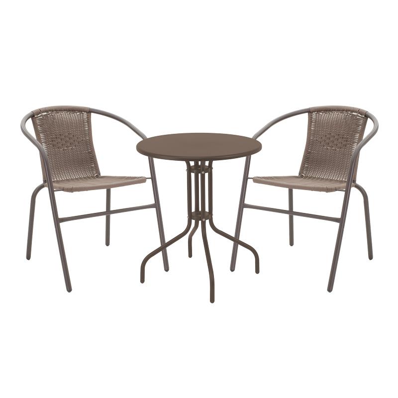 Σετ κήπου - Τραπεζαρία Vergo - Obbi 3 τεμ. μέταλλο καφέ Φ60x70 εκ.