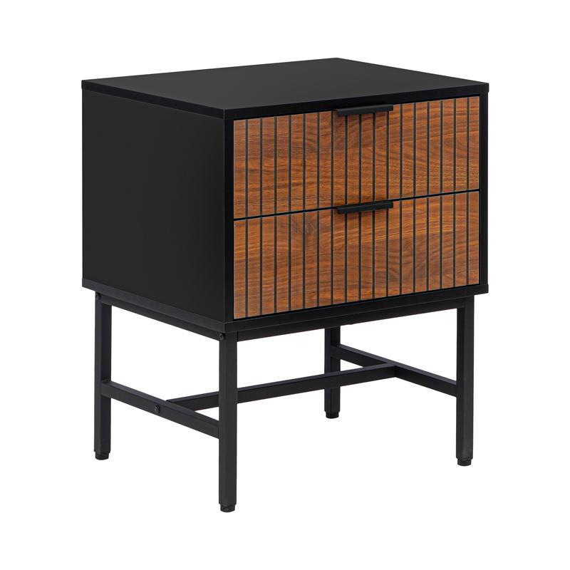 Κομοδίνο FL2405 Fylliana με 2 Συρτάρια Μαύρο - Grey Oak 48x40x60 εκ.