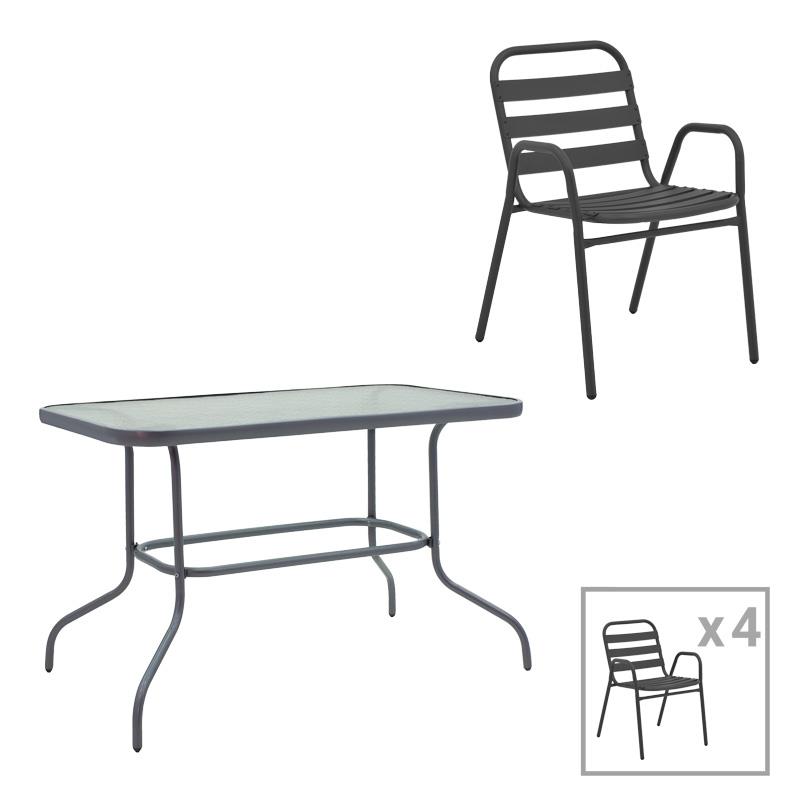 Σετ κήπου - Τραπεζαρία Valor - Sussie 5 τεμ. μέταλλο ανθρακί - γυαλί 110x60x70 εκ.
