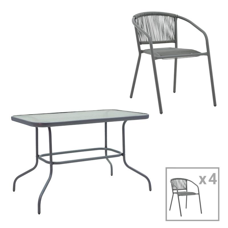 Σετ κήπου Τραπεζαρία Valor - Lindaria 5 τεμ. μέταλλο ανθρακί - γυαλί - pe rattan 110x60x70 εκ. Σετ κήπου Τραπεζαρία Valor - Lindaria 5 τεμ. μέταλλο ανθρακί - γυαλί - pe rattan 110x60x70 εκ.