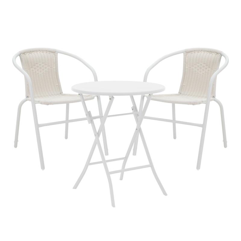Σετ κήπου Τραπεζαρία Albero - Obbi σετ 3 τεμ. πτυσσόμενο μέταλλο λευκό Φ60x70 εκ.